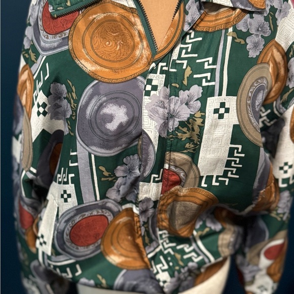 Fuda Stylish Green Silk Patterned Women's Jacket M - Picture 5 of 9